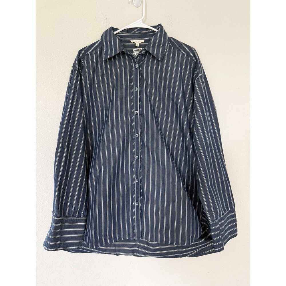 Easel Los Angeles Striped Oversized Button Down Coastal Cowgirl Fisherman Boho M